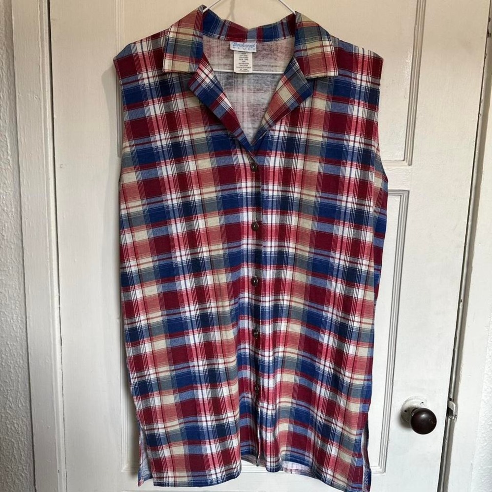 Vintage Backroad Blues Sleeveless Plaid‎ Button Down